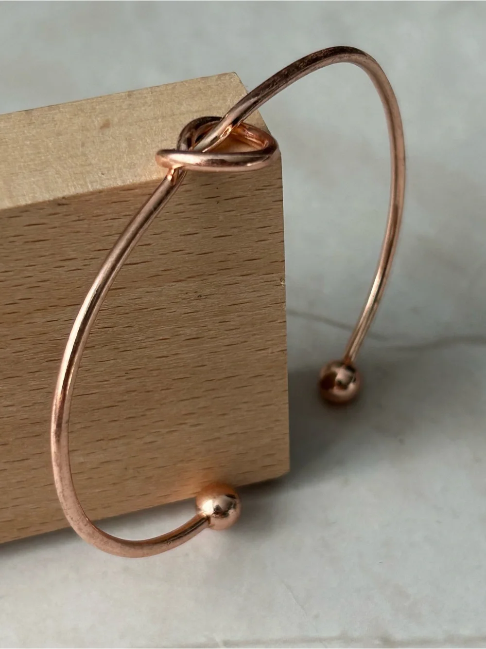 Minimal Knot Open Cuff Bracelet in Rose Gold Tone